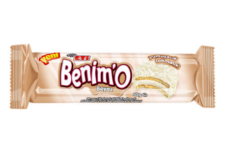 Benim’O Bite Size White Chocolate and Milk Coated Marshmallow and Coconut Biscuit